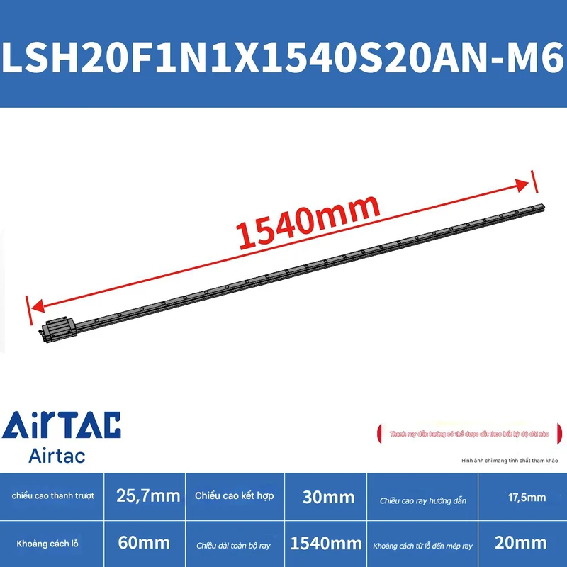 Ray trượt vuông tiêu chuẩn LSH20F1N1X1540S20AN-M6 - Ảnh 2