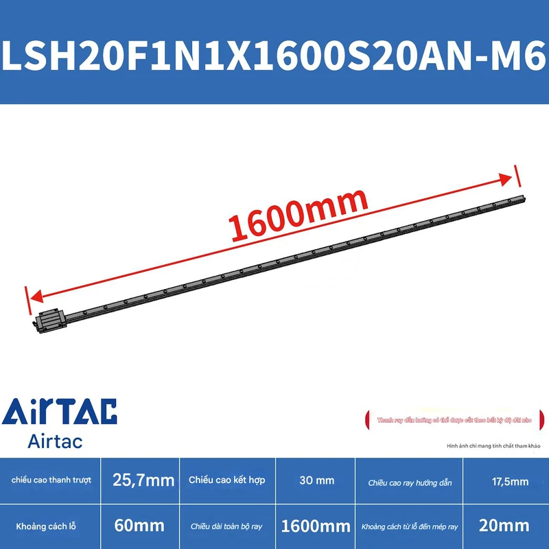 Ray trượt vuông tiêu chuẩn LSH20F1N1X1600S20AN-M6 - Ảnh 2