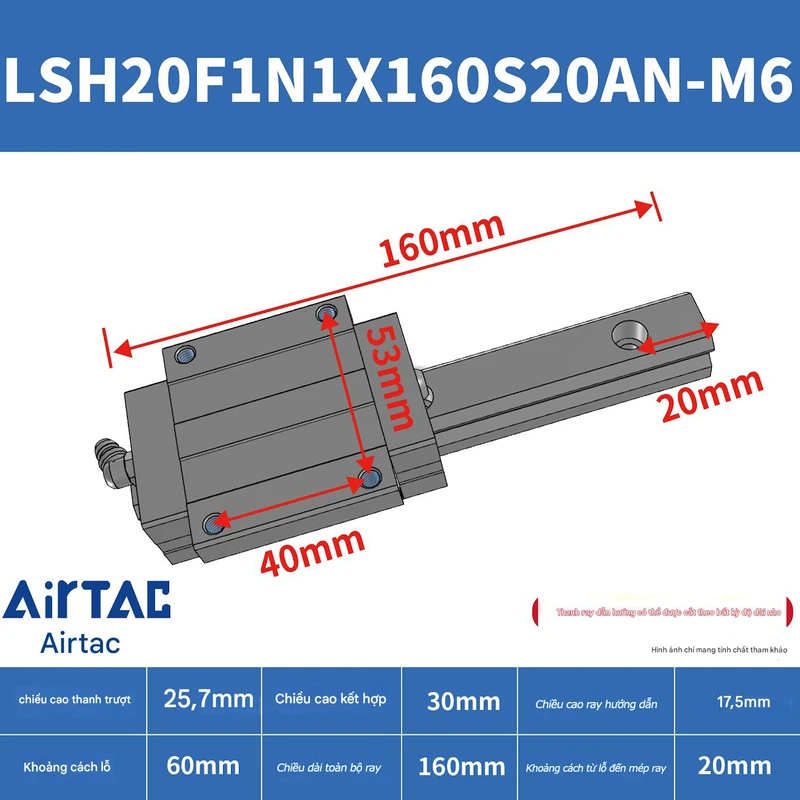 Ray trượt vuông tiêu chuẩn LSH20F1N1X160S20AN-M6 - Ảnh 2