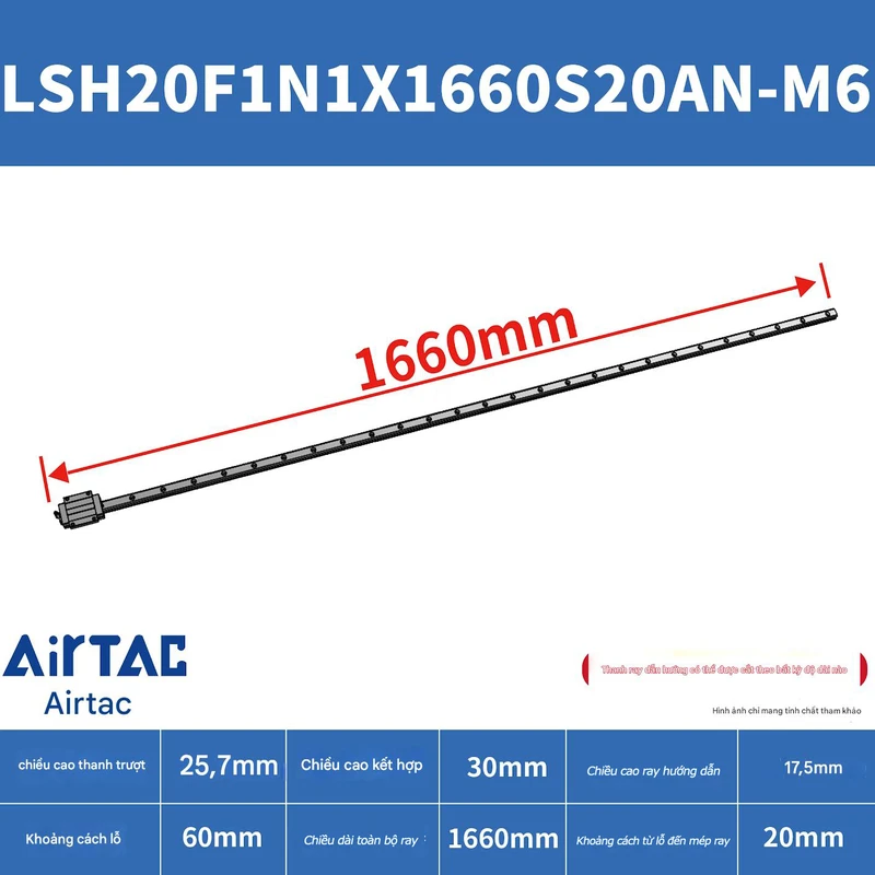 Ray trượt vuông tiêu chuẩn LSH20F1N1X1660S20AN-M6 - Ảnh 2