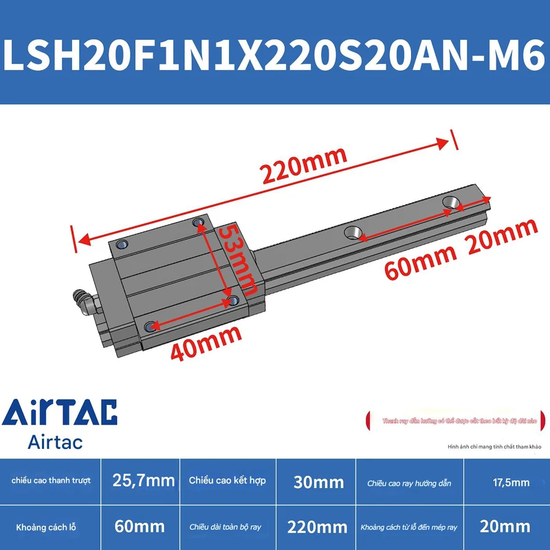 Ray trượt vuông tiêu chuẩn LSH20F1N1X220S20AN-M6 - Ảnh 2