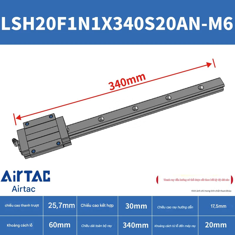 Ray trượt vuông tiêu chuẩn LSH20F1N1X340S20AN-M6 - Ảnh 2
