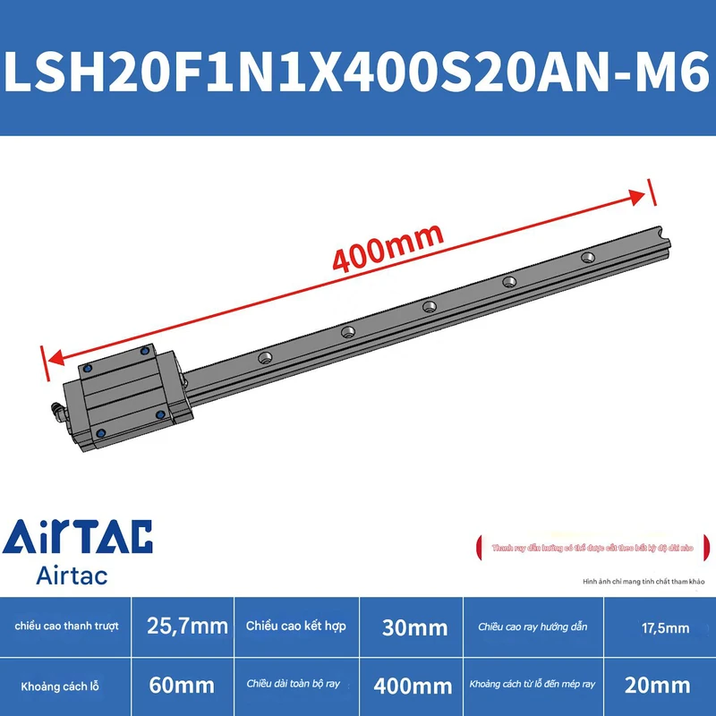 Ray trượt vuông tiêu chuẩn LSH20F1N1X400S20AN-M6 - Ảnh 2