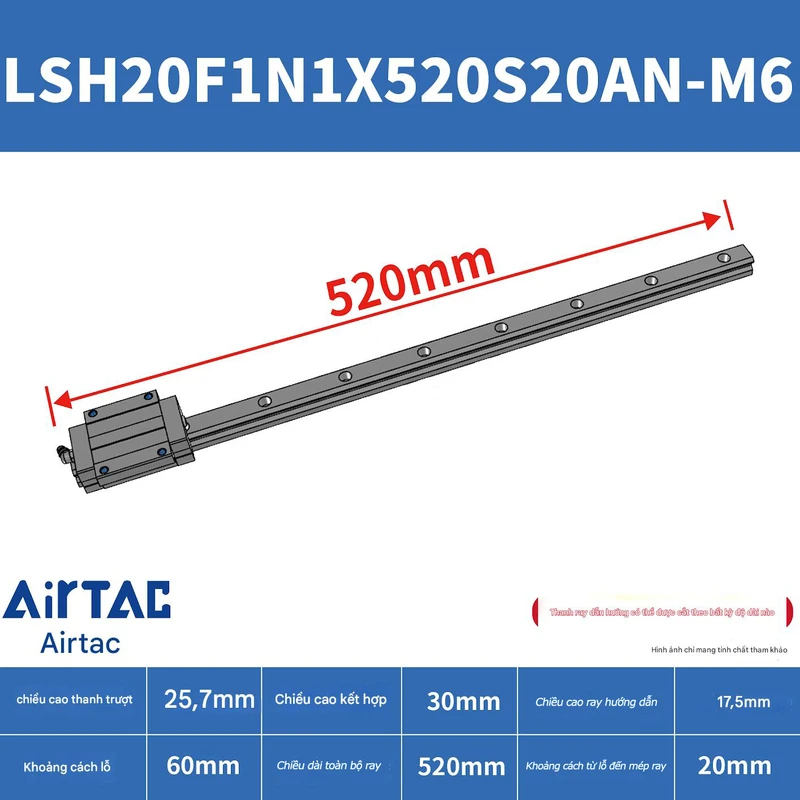 Ray trượt vuông tiêu chuẩn LSH20F1N1X520S20AN-M6 - Ảnh 2