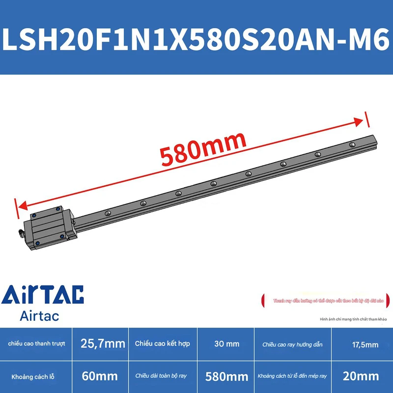 Ray trượt vuông tiêu chuẩn LSH20F1N1X580S20AN-M6 - Ảnh 2
