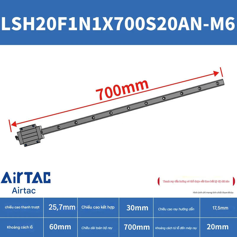 Ray trượt vuông tiêu chuẩn LSH20F1N1X700S20AN-M6 - Ảnh 2