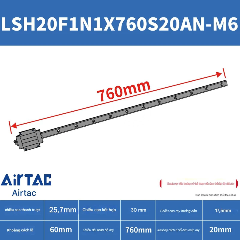 Ray trượt vuông tiêu chuẩn LSH20F1N1X760S20AN-M6 - Ảnh 2
