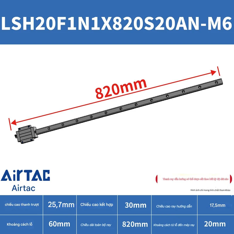 Ray trượt vuông tiêu chuẩn LSH20F1N1X820S20AN-M6 - Ảnh 2