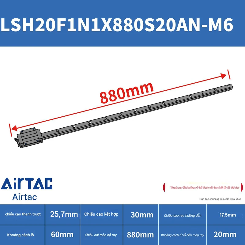 Ray trượt vuông tiêu chuẩn LSH20F1N1X880S20AN-M6 - Ảnh 2