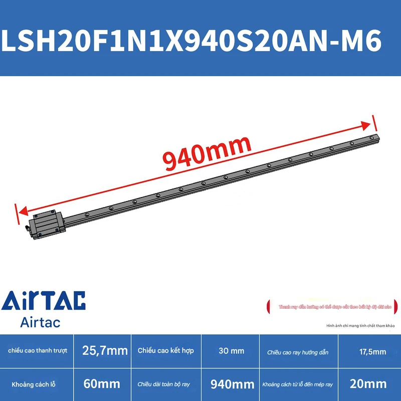 Ray trượt vuông tiêu chuẩn LSH20F1N1X940S20AN-M6 - Ảnh 2