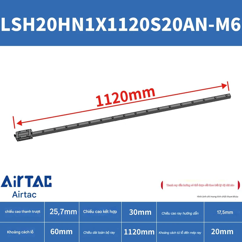 Ray trượt vuông tiêu chuẩn LSH20HN1X1120S20AN-M6 - Ảnh 2