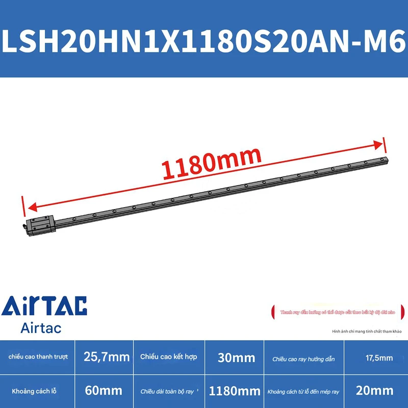 Ray trượt vuông tiêu chuẩn LSH20HN1X1180S20AN-M6 - Ảnh 2