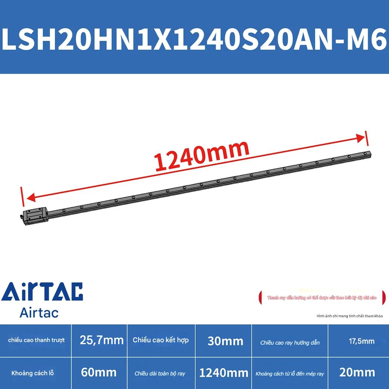 Ray trượt vuông tiêu chuẩn LSH20HN1X1240S20AN-M6 - Ảnh 2