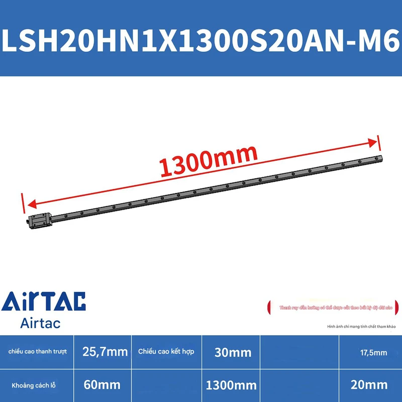 Ray trượt vuông tiêu chuẩn LSH20HN1X1300S20AN-M6 - Ảnh 2