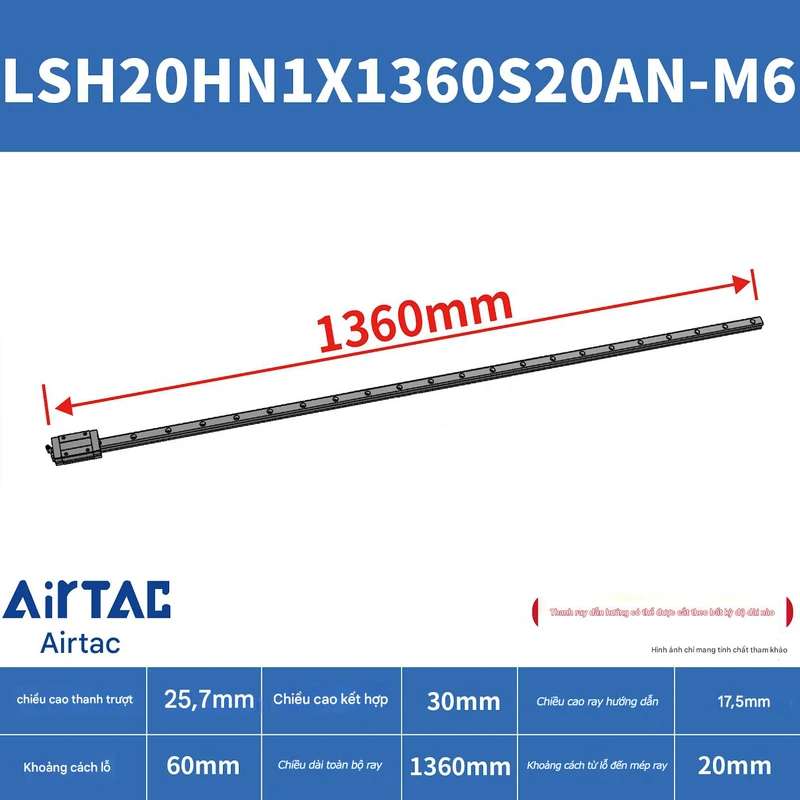 Ray trượt vuông tiêu chuẩn LSH20HN1X1360S20AN-M6 - Ảnh 2