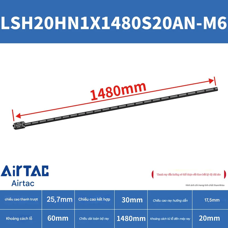 Ray trượt vuông tiêu chuẩn LSH20HN1X1480S20AN-M6 - Ảnh 2
