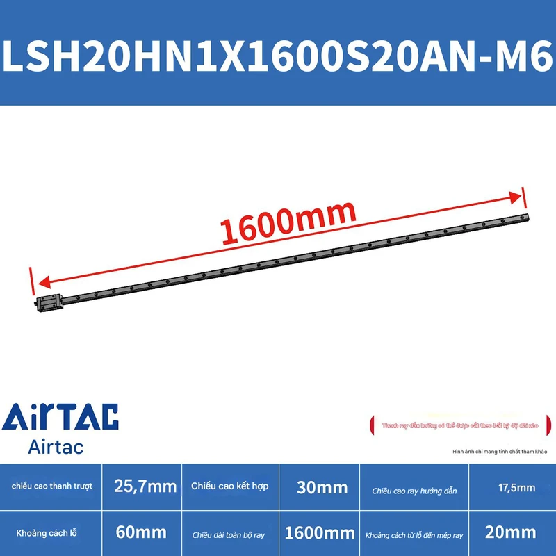 Ray trượt vuông tiêu chuẩn LSH20HN1X1600S20AN-M6 - Ảnh 2