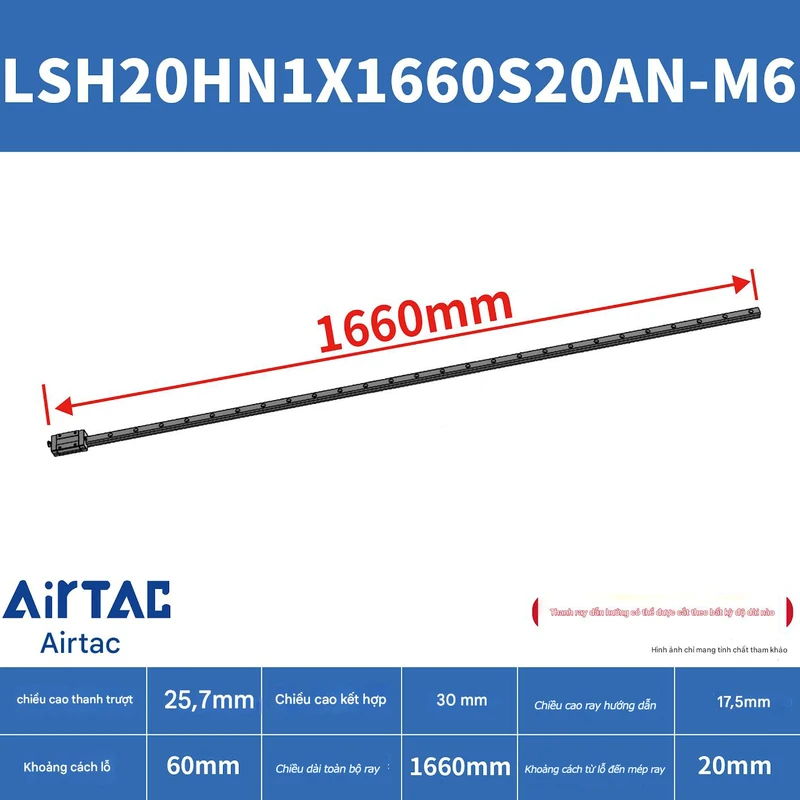 Ray trượt vuông tiêu chuẩn LSH20HN1X1660S20AN-M6 - Ảnh 2
