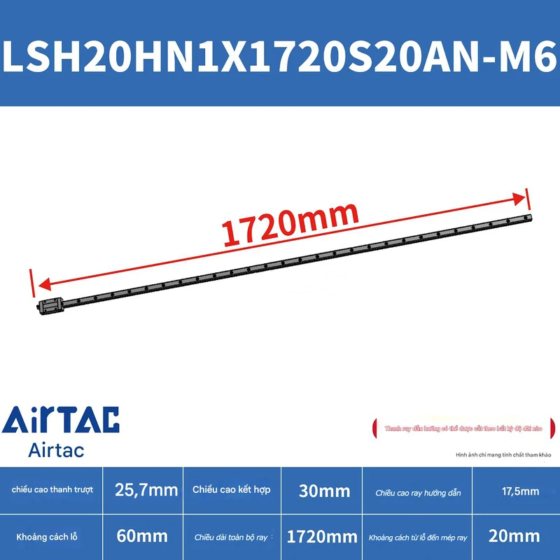 Ray trượt vuông tiêu chuẩn LSH20HN1X1720S20AN-M6 - Ảnh 2