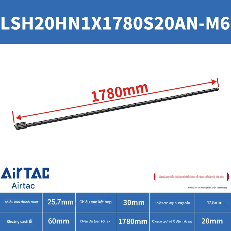 Ray trượt vuông tiêu chuẩn LSH20HN1X1780S20AN-M6 - Ảnh 2