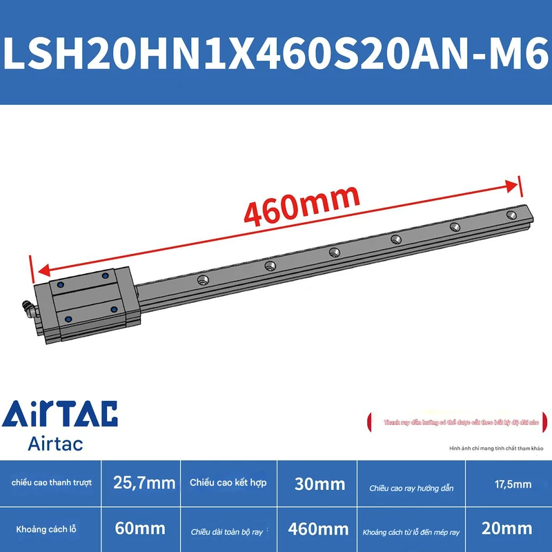 Ray trượt vuông tiêu chuẩn LSH20HN1X460S20AN-M6 - Ảnh 2