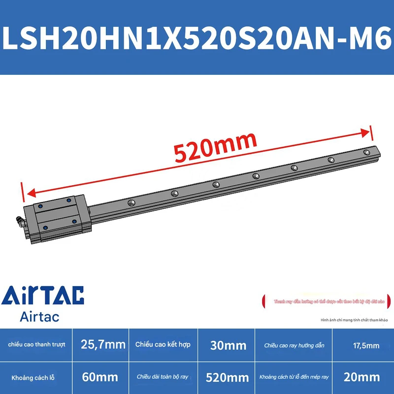 Ray trượt vuông tiêu chuẩn LSH20HN1X520S20AN-M6 - Ảnh 2