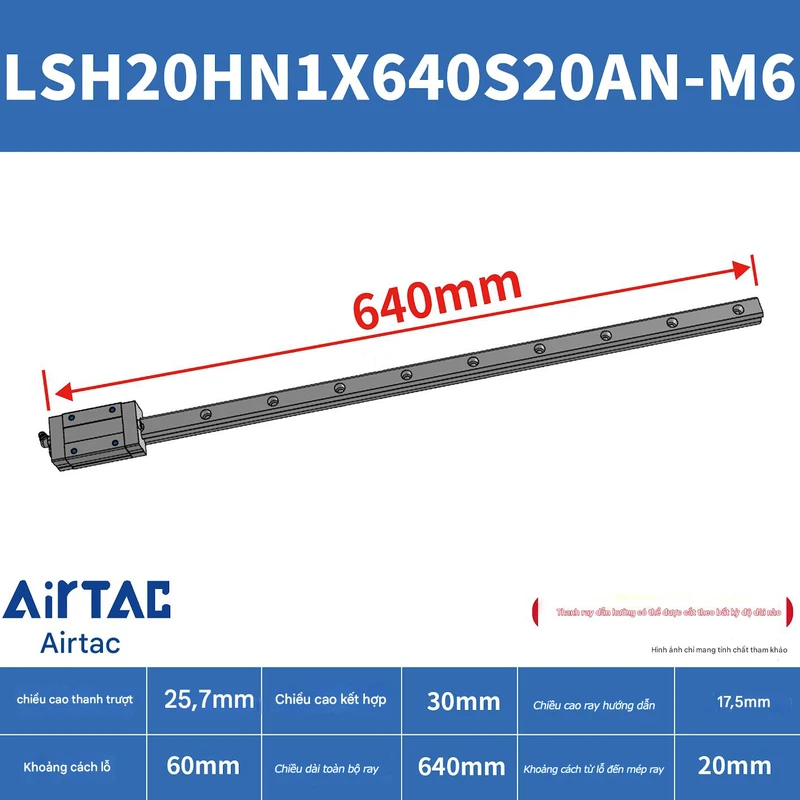 Ray trượt vuông tiêu chuẩn LSH20HN1X640S20AN-M6 - Ảnh 2