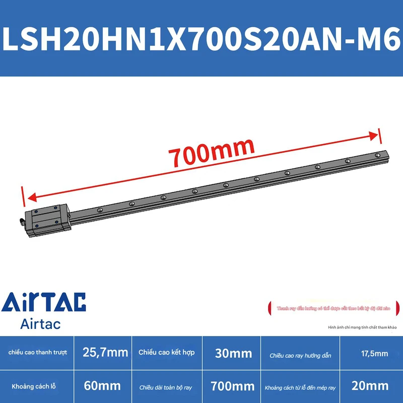 Ray trượt vuông tiêu chuẩn LSH20HN1X700S20AN-M6 - Ảnh 2