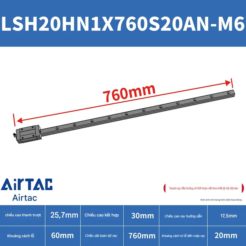 Ray trượt vuông tiêu chuẩn LSH20HN1X760S20AN-M6 - Ảnh 2