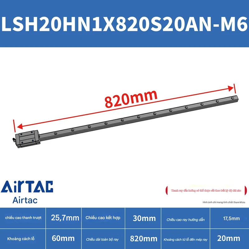 Ray trượt vuông tiêu chuẩn LSH20HN1X820S20AN-M6 - Ảnh 2