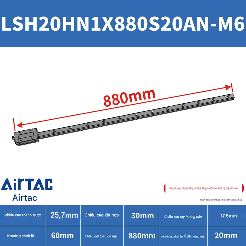 Ray trượt vuông tiêu chuẩn LSH20HN1X880S20AN-M6 - Ảnh 2