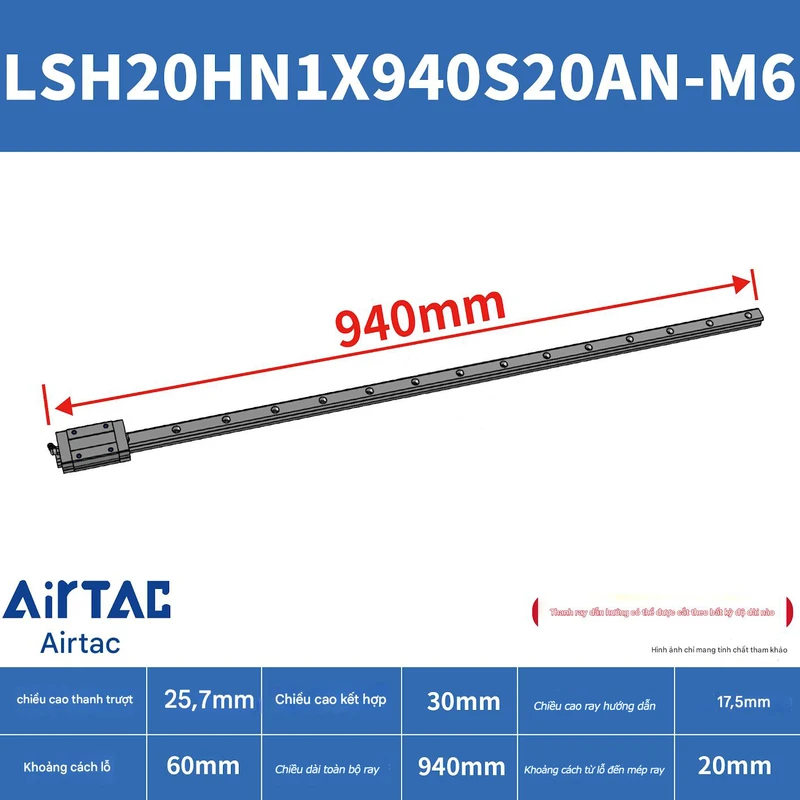 Ray trượt vuông tiêu chuẩn LSH20HN1X940S20AN-M6 - Ảnh 2