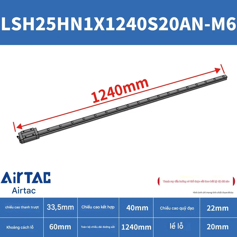 Ray trượt vuông tiêu chuẩn LSH25HN1X1240S20AN-M6 - Ảnh 2