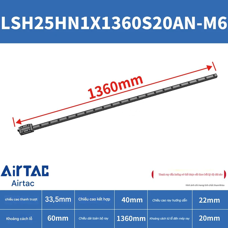 Ray trượt vuông tiêu chuẩn LSH25HN1X1360S20AN-M6 - Ảnh 2