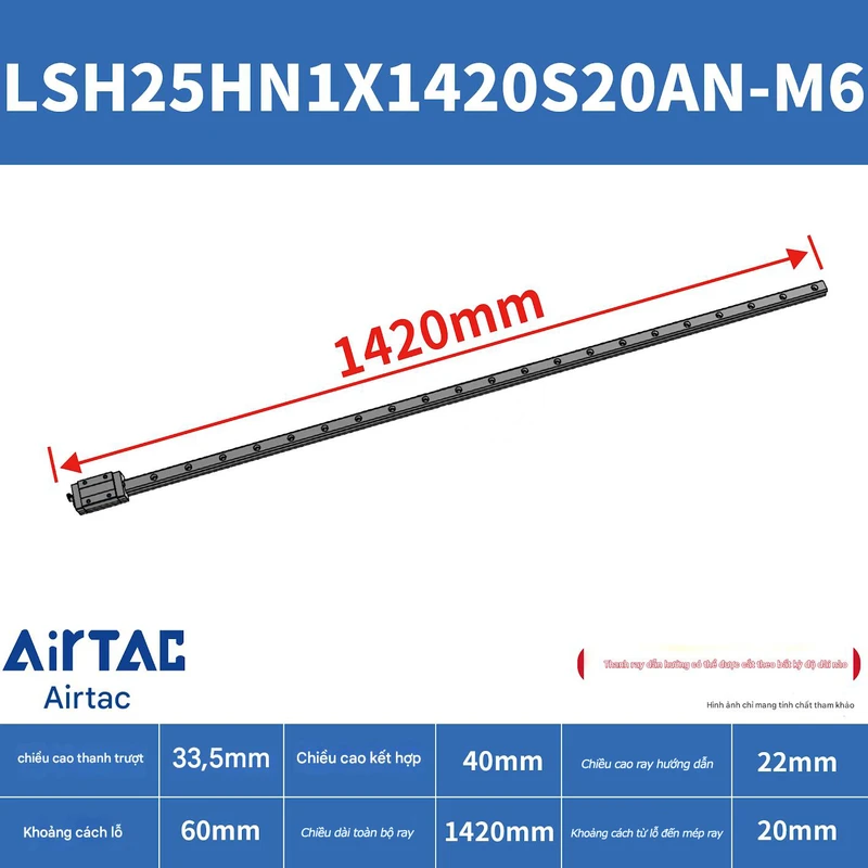 Ray trượt vuông tiêu chuẩn LSH25HN1X1420S20AN-M6 - Ảnh 2