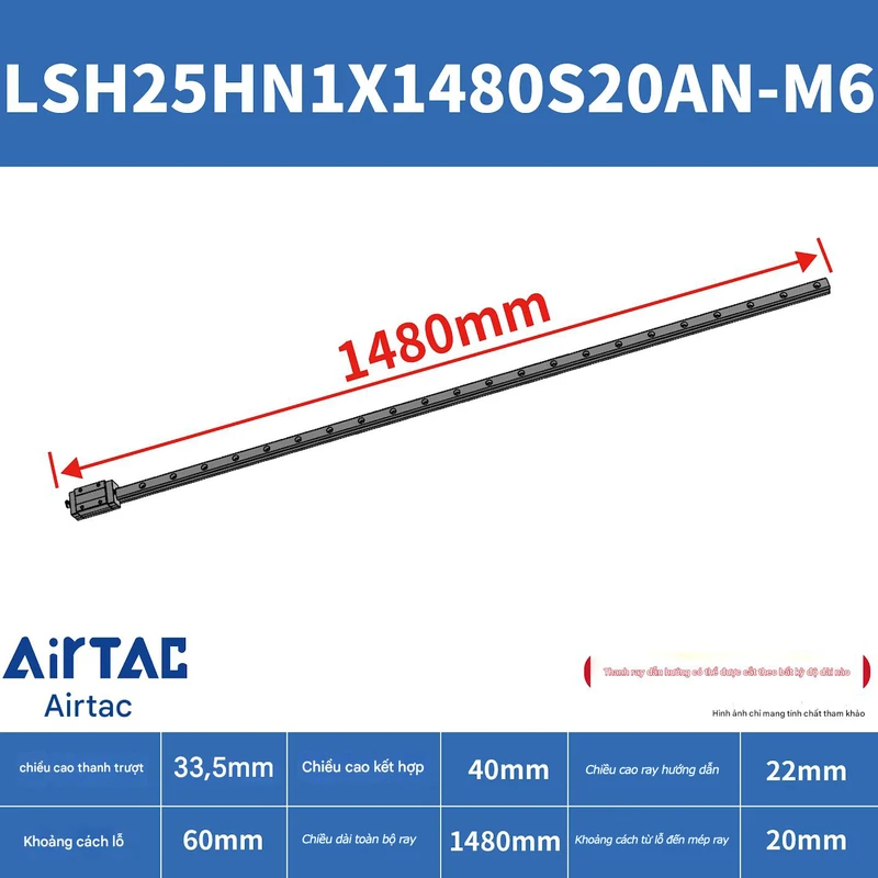 Ray trượt vuông tiêu chuẩn LSH25HN1X1480S20AN-M6 - Ảnh 2