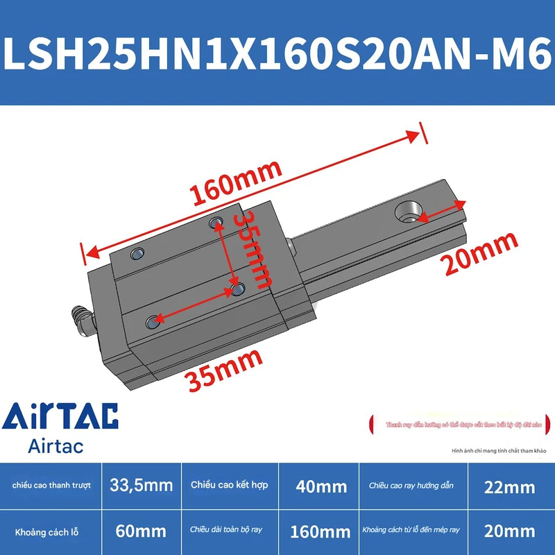 Ray trượt vuông tiêu chuẩn LSH25HN1X160S20AN-M6 - Ảnh 2