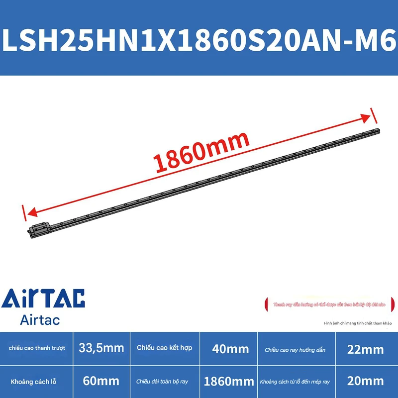 Ray trượt vuông tiêu chuẩn LSH25HN1X1860S20AN-M6 - Ảnh 2