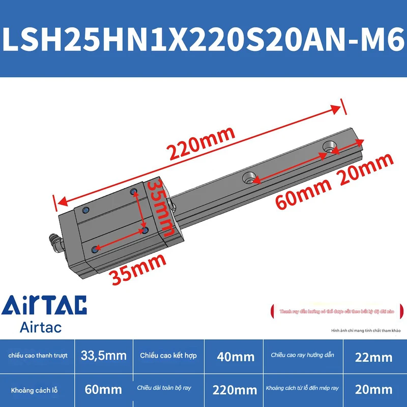 Ray trượt vuông tiêu chuẩn LSH25HN1X220S20AN-M6 - Ảnh 2
