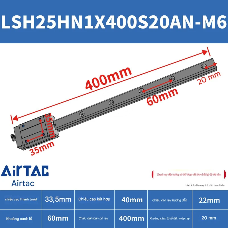 Ray trượt vuông tiêu chuẩn LSH25HN1X400S20AN-M6 - Ảnh 2