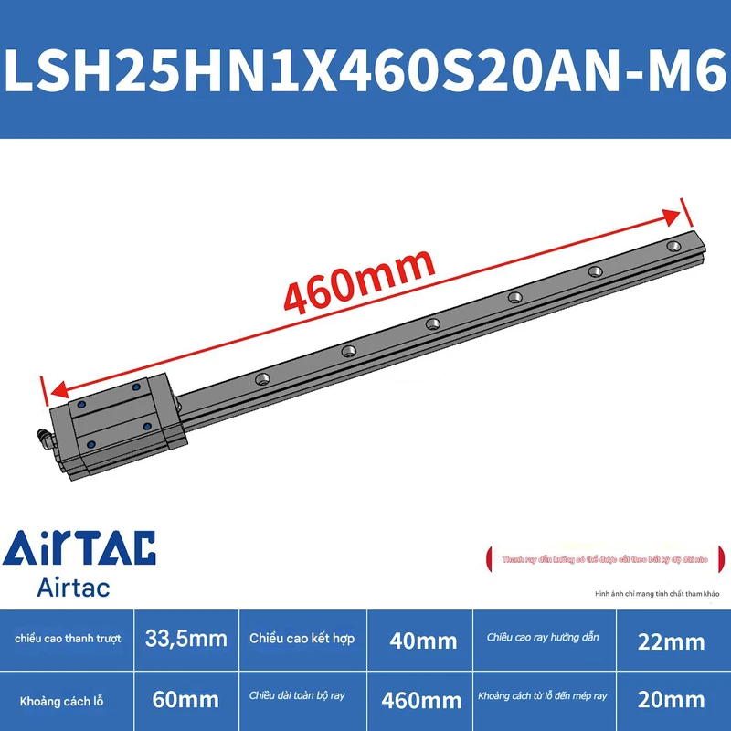 Ray trượt vuông tiêu chuẩn LSH25HN1X460S20AN-M6 - Ảnh 2
