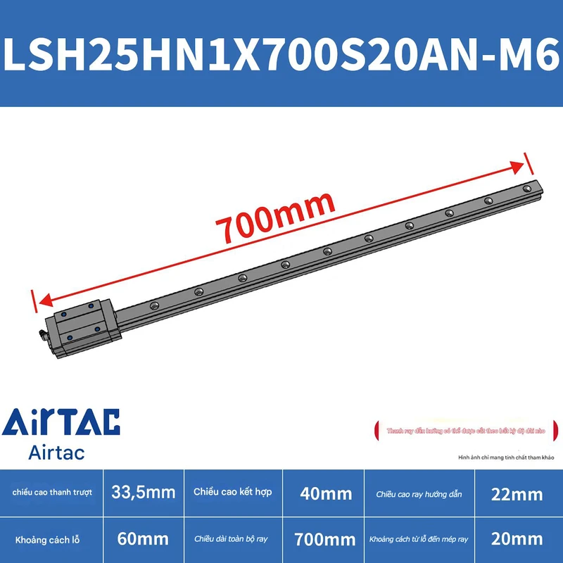 Ray trượt vuông tiêu chuẩn LSH25HN1X700S20AN-M6 - Ảnh 2