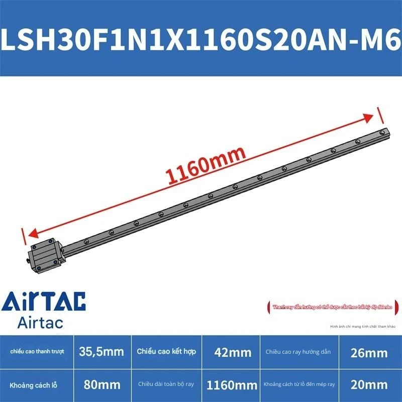 Ray trượt vuông tiêu chuẩn LSH30F1N1X1160S20AN-M6 - Ảnh 2