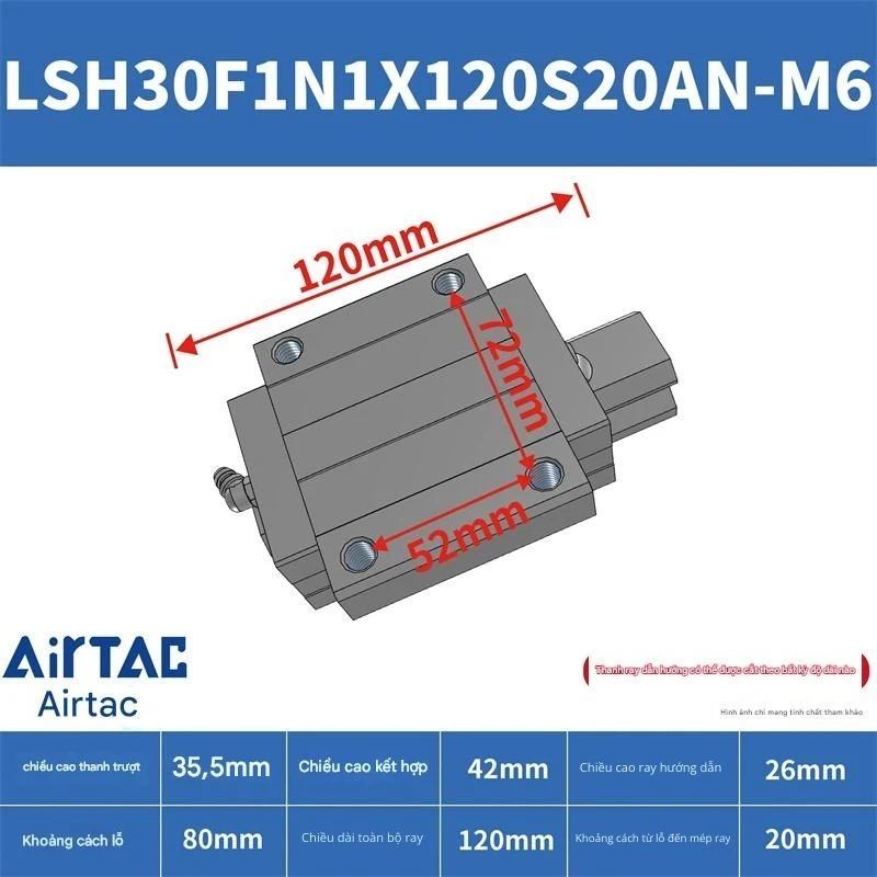 Ray trượt vuông tiêu chuẩn LSH30F1N1X120S20AN-M6 - Ảnh 2