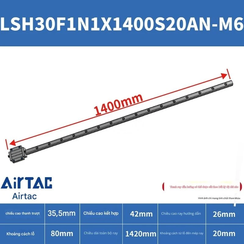 Ray trượt vuông tiêu chuẩn LSH30F1N1X1400S20AN-M6 - Ảnh 2