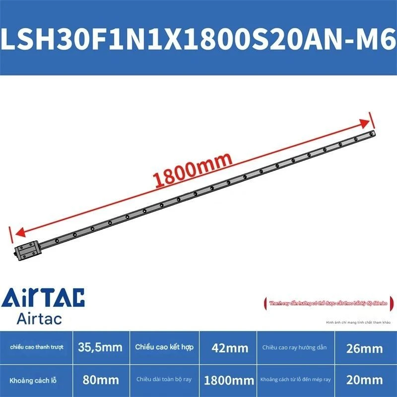 Ray trượt vuông tiêu chuẩn LSH30F1N1X1800S20AN-M6 - Ảnh 2