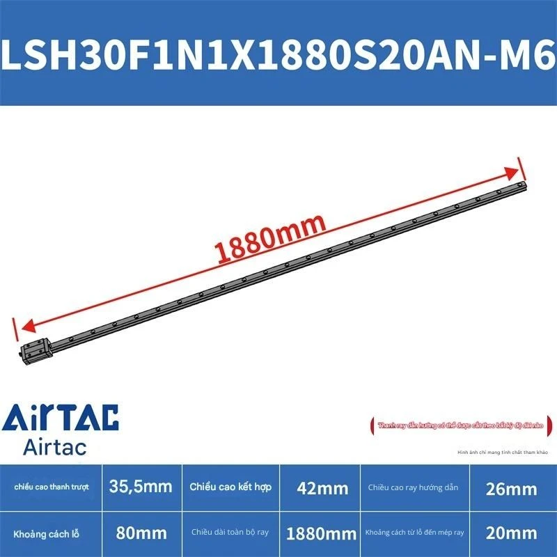 Ray trượt vuông tiêu chuẩn LSH30F1N1X1880S20AN-M6 - Ảnh 2