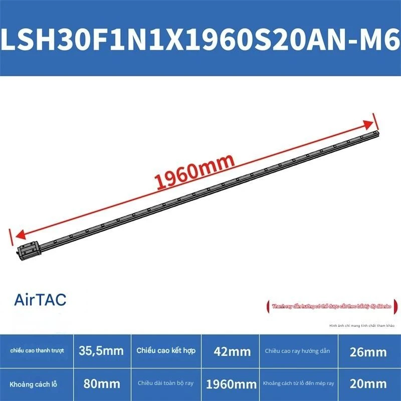 Ray trượt vuông tiêu chuẩn LSH30F1N1X1960S20AN-M6 - Ảnh 2