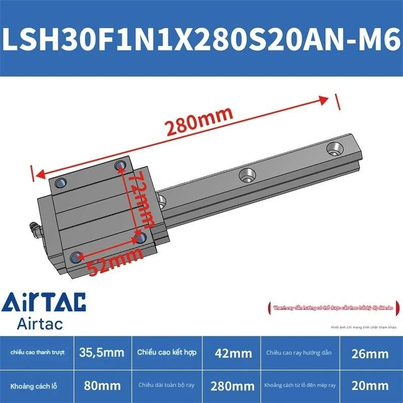 Ray trượt vuông tiêu chuẩn LSH30F1N1X280S20AN-M6 - Ảnh 2