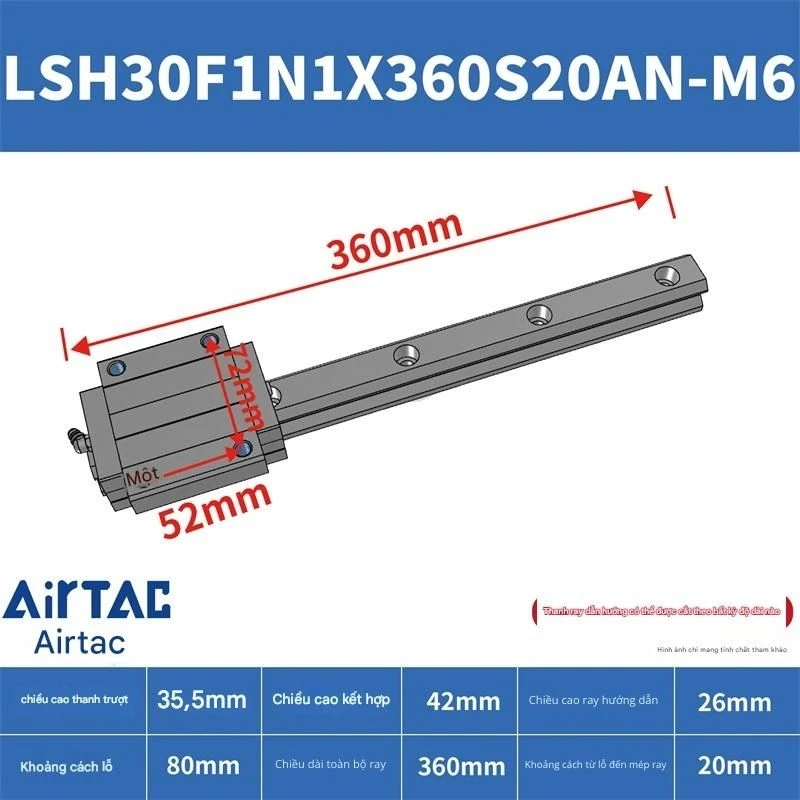 Ray trượt vuông tiêu chuẩn LSH30F1N1X360S20AN-M6 - Ảnh 2